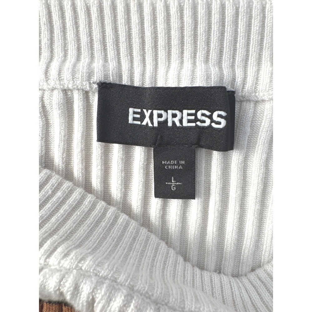 EXPRESS Women's Striped Ribbed Boat Neck Long Sleeve Sweater Top L Casual Career - Picture 6 of 10